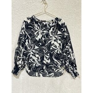 NWT Chico's Kasbah Sleeve Navy White Top Blouse Lightweight Sheer Size 3 US 16